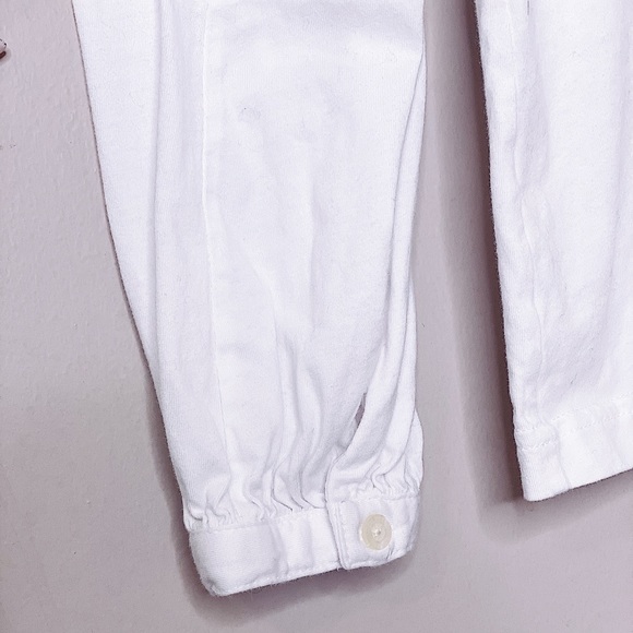 White V Neck Ruffle Button Up Blouse Longsleeve - Picture 2 of 5